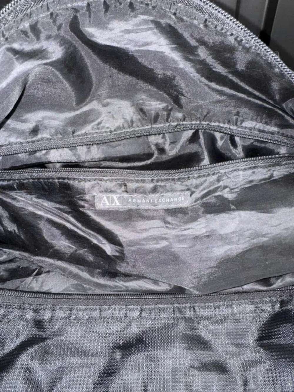 Armani Exchange AX Black Duffle Bag Tech Fabric Gym Travel Weekender